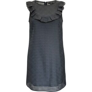 MAX&Co Womens Grey Textured Grid Ruffle Neck Sleeveless Shift Dress Size 2